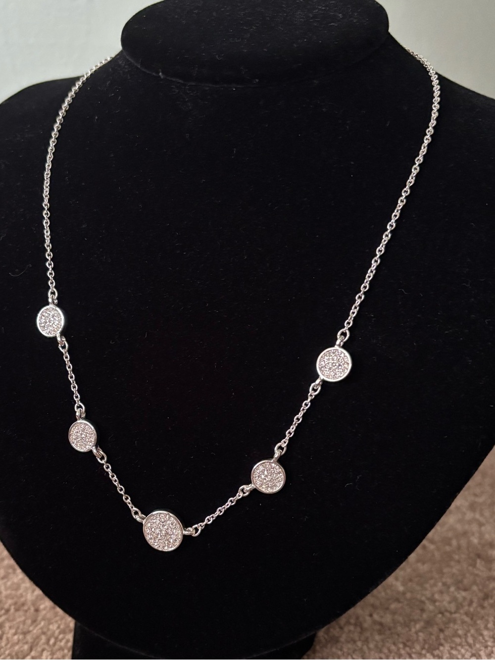 Anne Klein Silver Round Pave Station Necklace